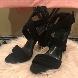 Black open toe strappy heels